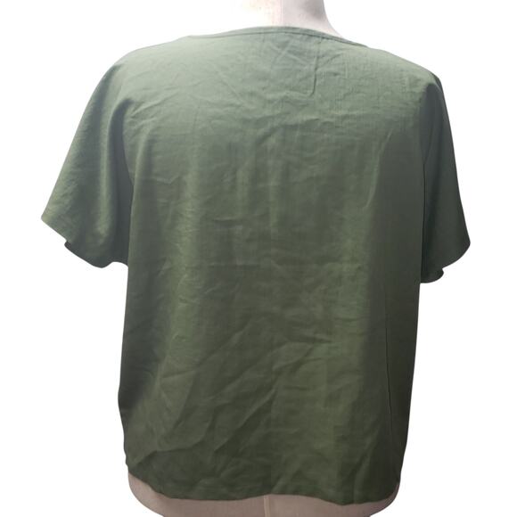 Olive Green Blouse XL Textured Minimalist Fall Top Earthy Neutral Layer - Picture 3 of 9